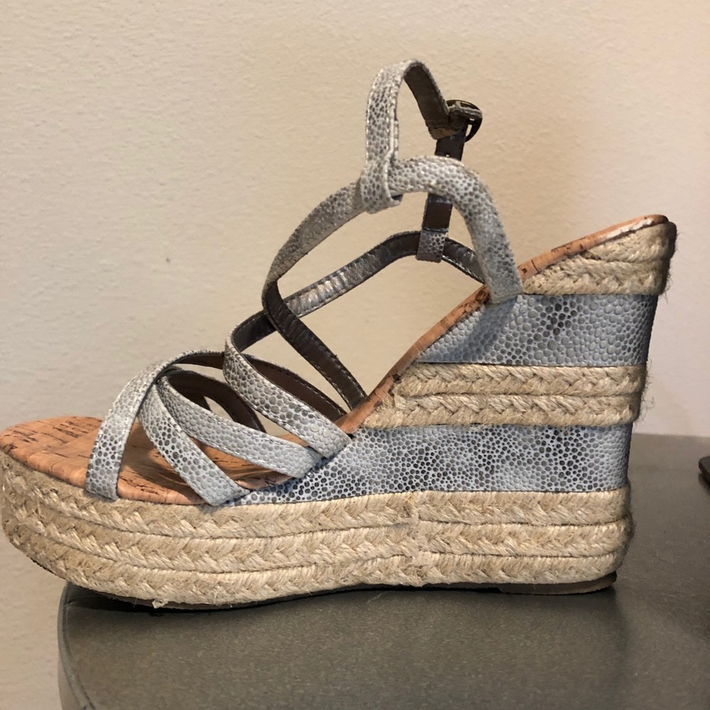 Adorable silver and cream wedges